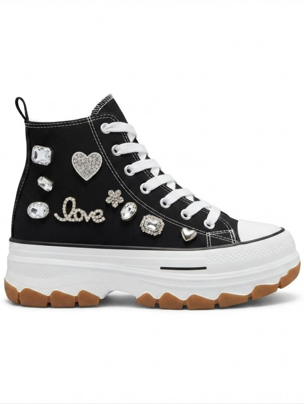 NWOT Taxi Rhinestone Heart Platform High Top Sneakers